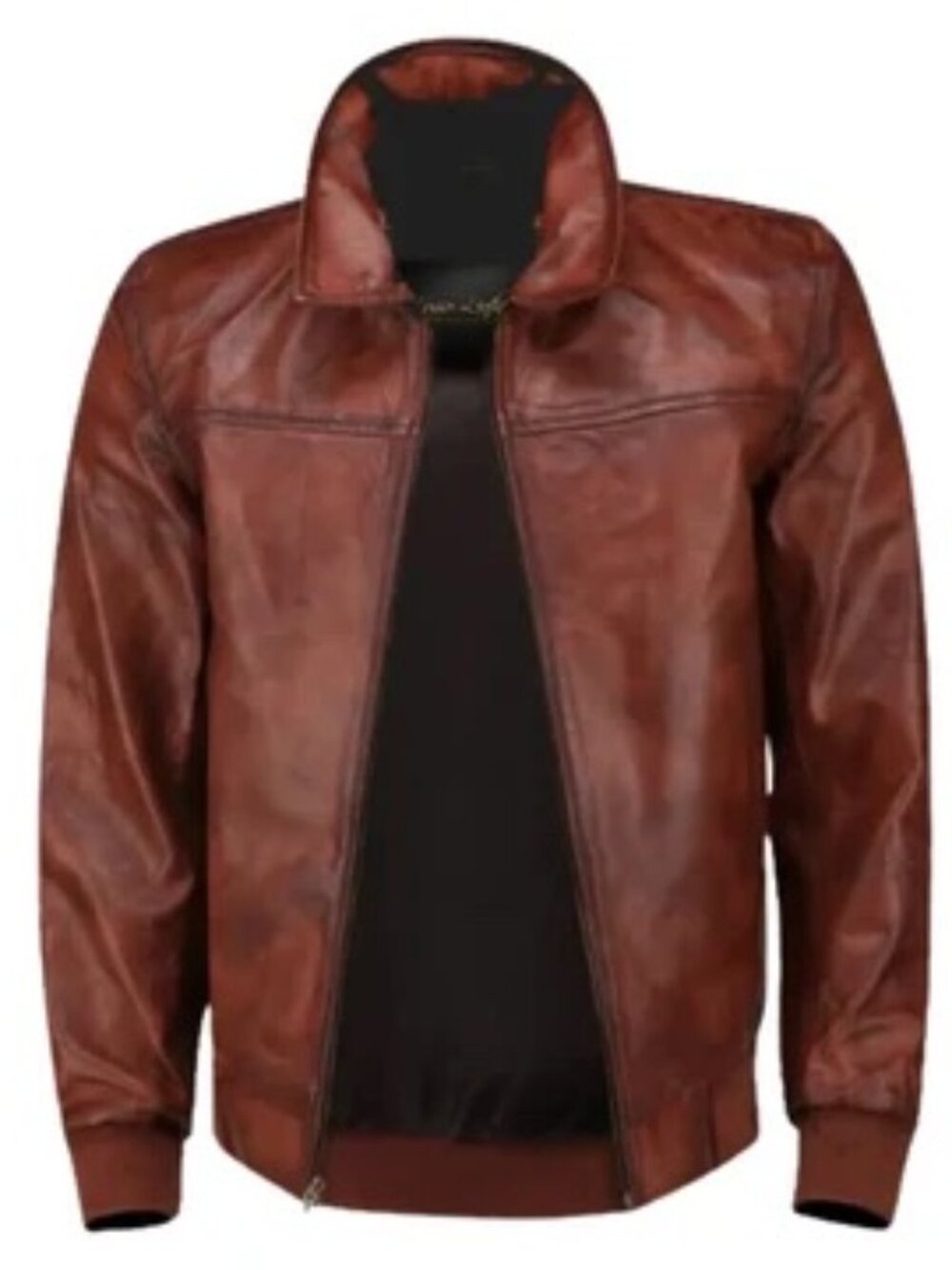 Lusso Leather Boyd Rust Leather Jacket with Ribbed Cuffs - Large
